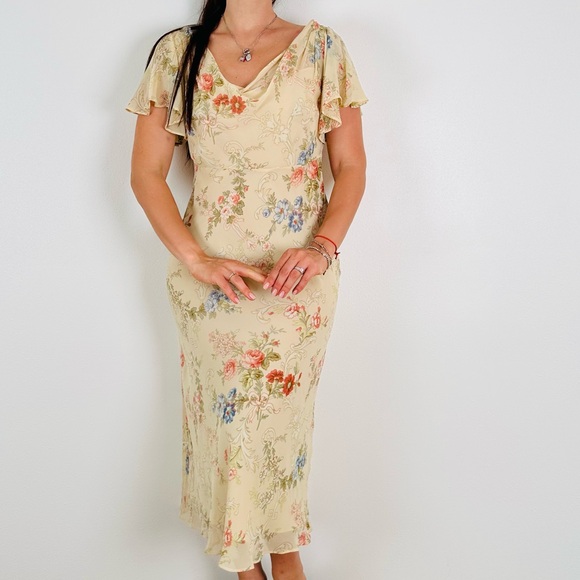 Vintage Maggy London floral midi dress 100% silk boho - Picture 5 of 11